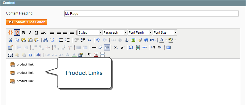 Widget Links on CMS Page