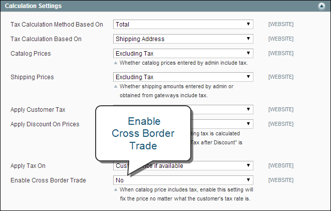 Enable Cross Border Trade setting